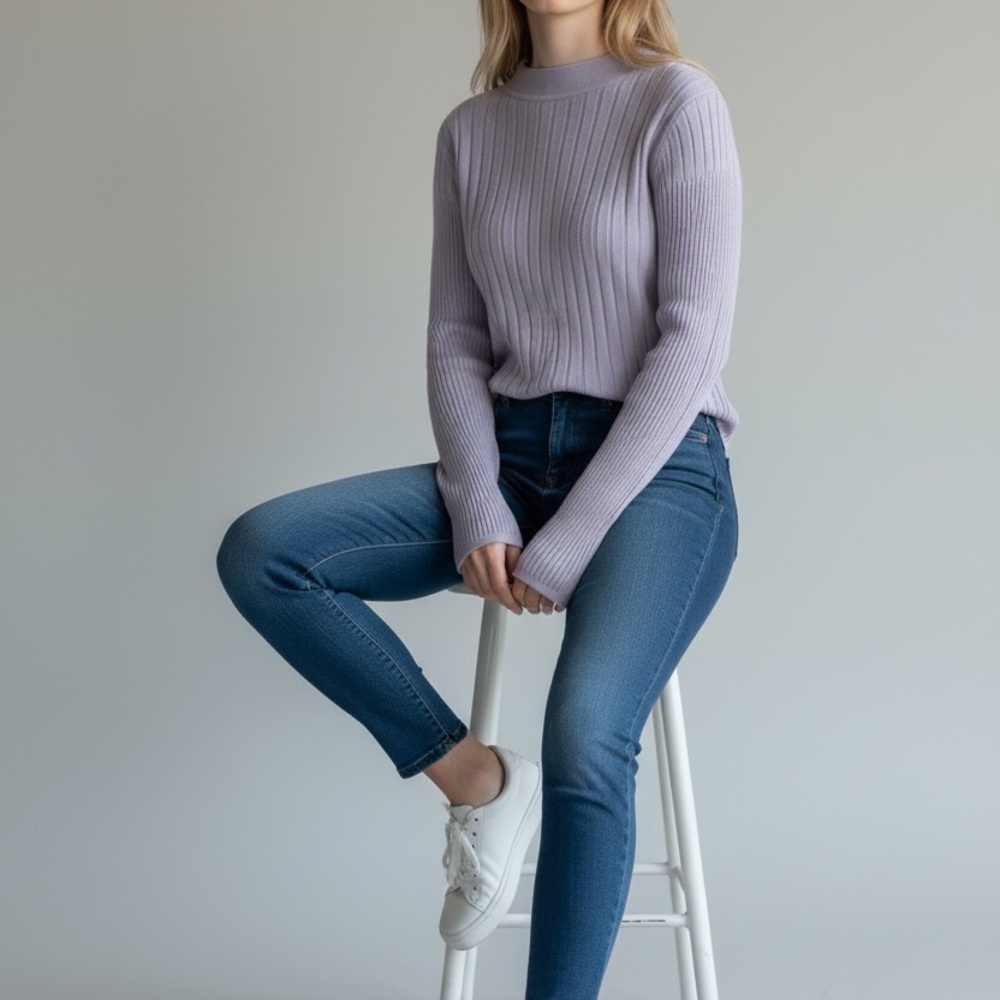 White House Black Market Lilac Ribbed Turtleneck Sweater